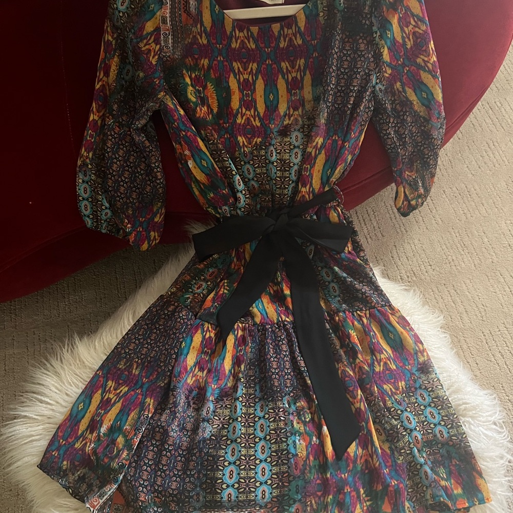Everly Blue and Pink Sundress with Bishop Sleeves